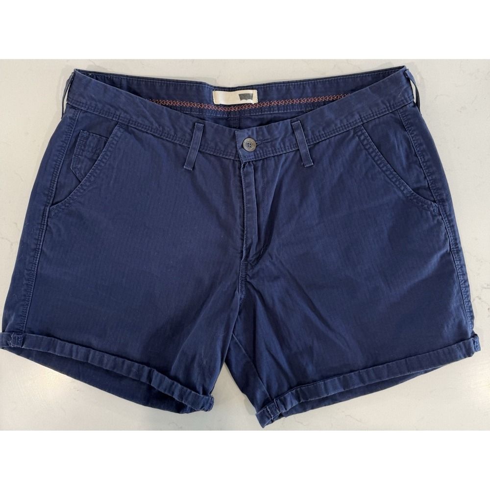 LEVI'S Mid Rise Navy Blue Cuffed Denim Shorts Women's Size W 31 Zip 5 Pockets